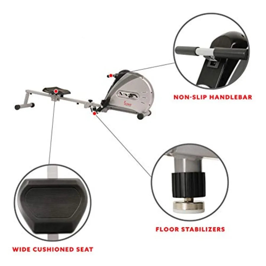 Rowing Machine Rower Ergometer with Digital Monitor, Inclined Slide Rail, 220 LB Max Weight and Foldable