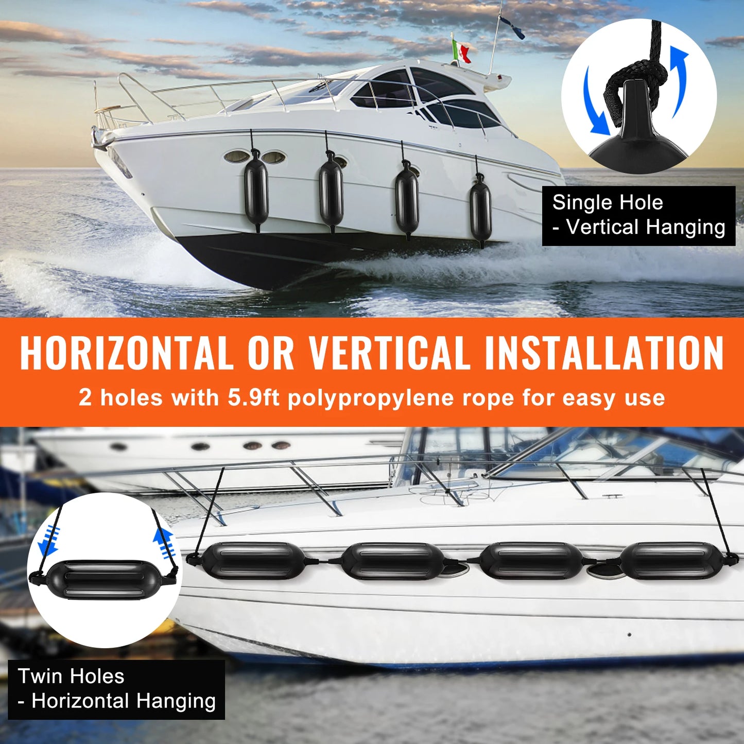 Inflatable Boat Fender Bumpers 4-Pack | PVC, Pump & Ropes Included | StriveRiseFit