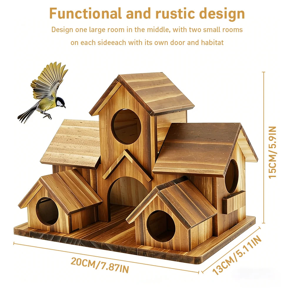 Outdoor Wooden Castle Birdhouse 5-Hole Garden Decor | StriveRiseFit