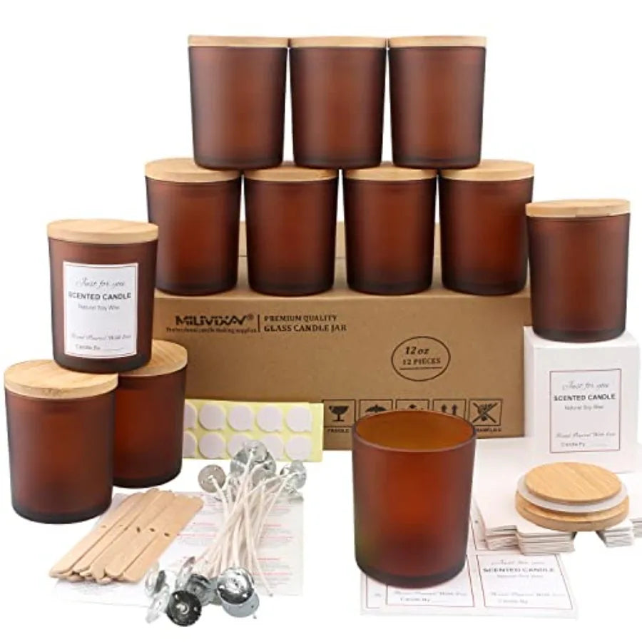 12-Pack 12 oz Glass Candle Jars with Lids, 5 Finishes | StriveRiseFit