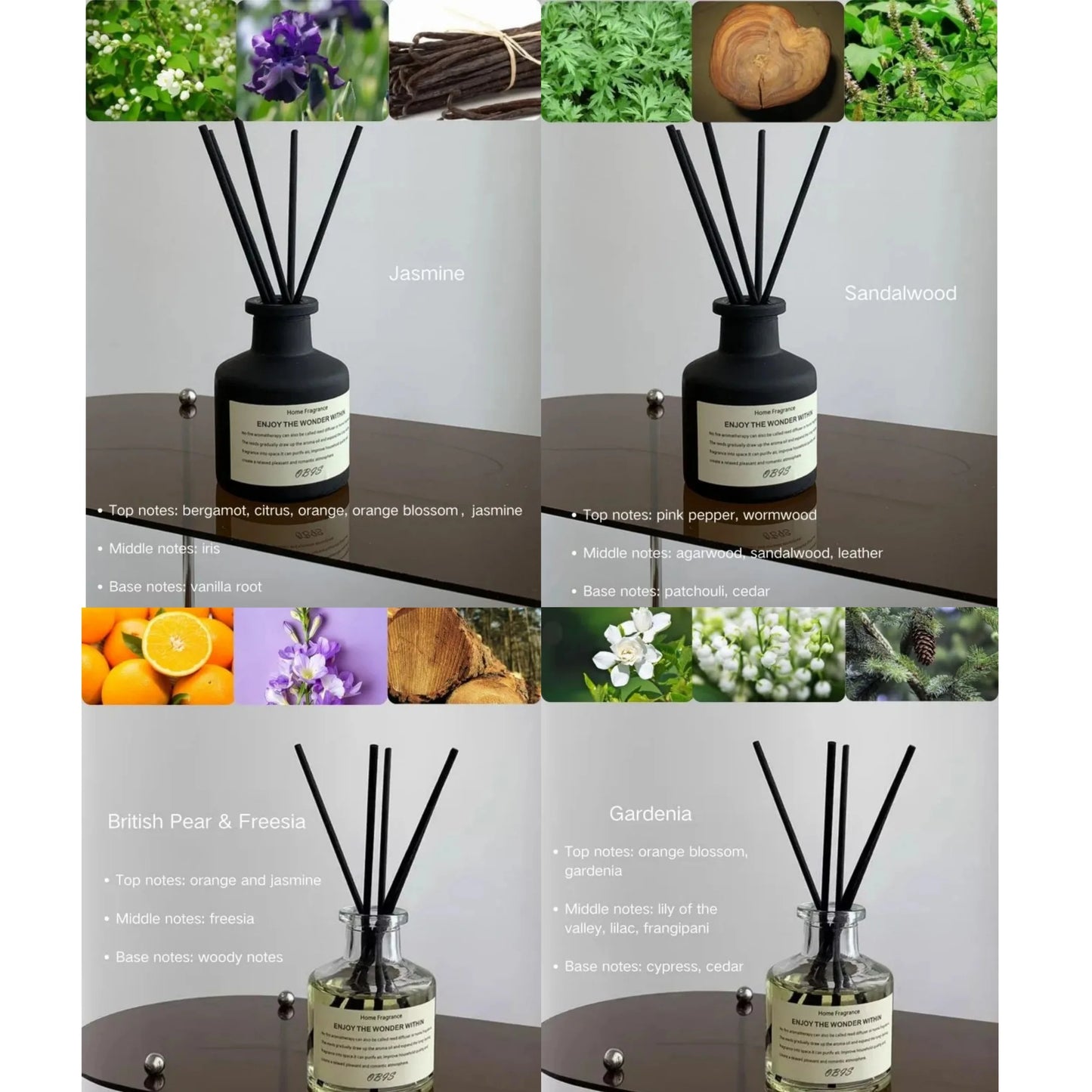Flameless Reed Diffuser Set | 50ml Fragrance Oil & Diffuser Sticks | 4 Scents | StriveRiseFit