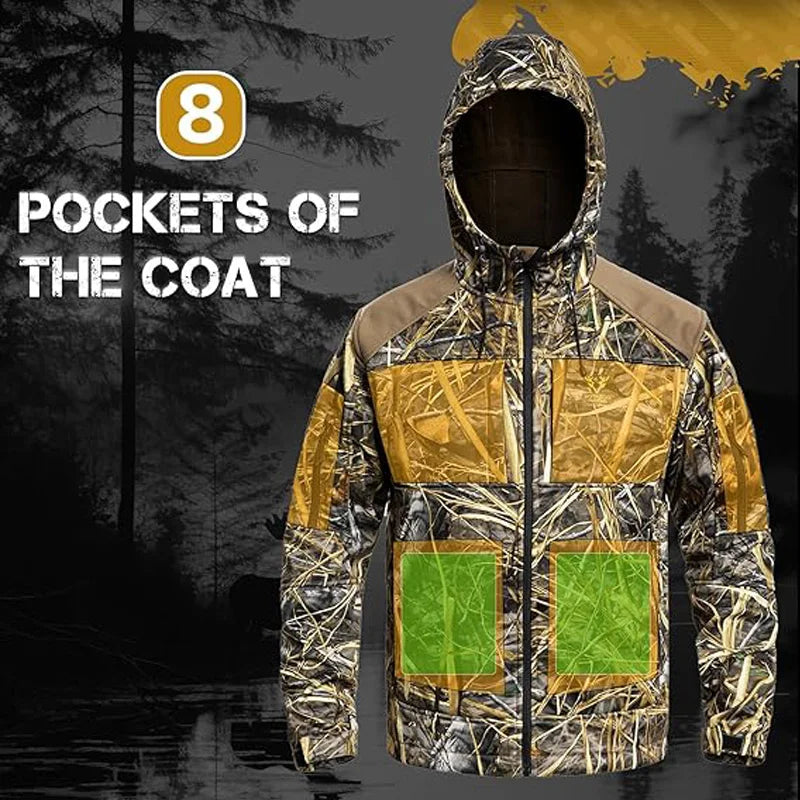SEO Title: Quiet Hunting Jacket - Softshell Fleece-Lined Camouflage Hoodie Coat for Men | StriveRiseFit