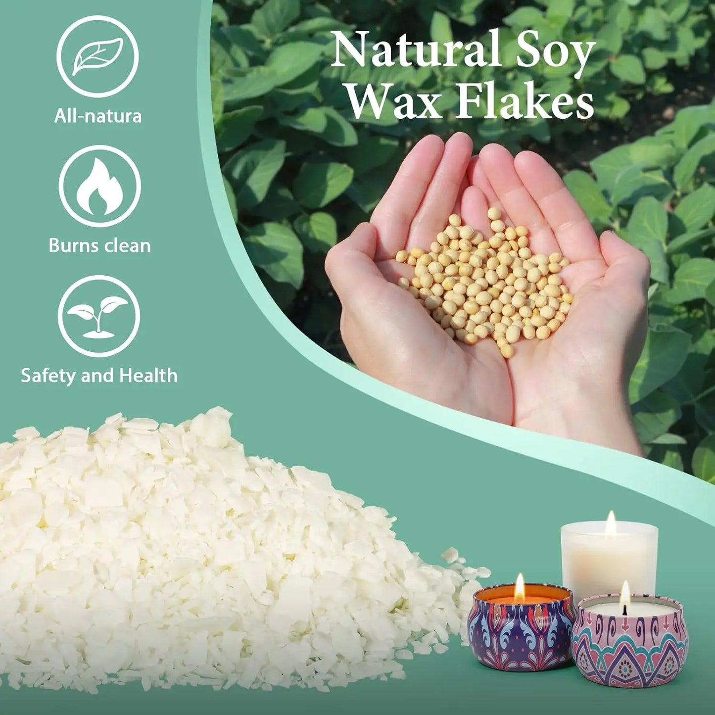Natural Soy Wax Candle Making Kit, 2 lbs Flakes with Wicks, Stickers & Holders | StriveRiseFit