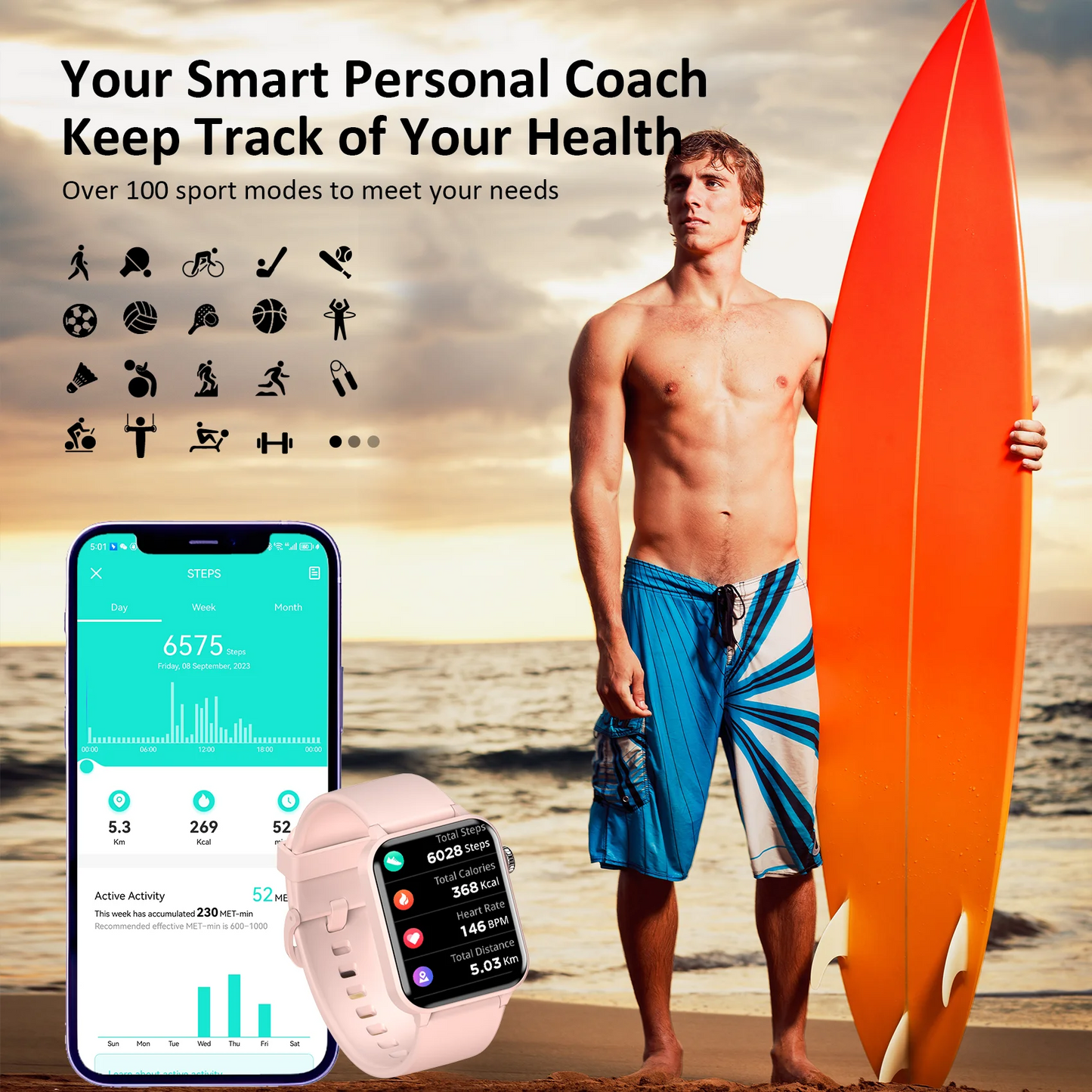 Baolubao TFT Display Smart Watch Make/Receive Phone Calls Smartwatch For Men Women Blood Oxygen 100+ Sports Modes Christmas Gift