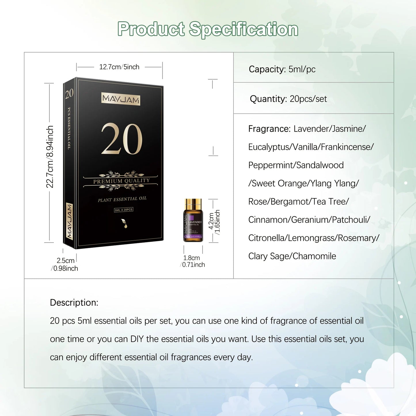 20-Piece Pure Essential Oils Gift Set | 5ml Each | Aromatherapy & Diffuser | StriveRiseFit