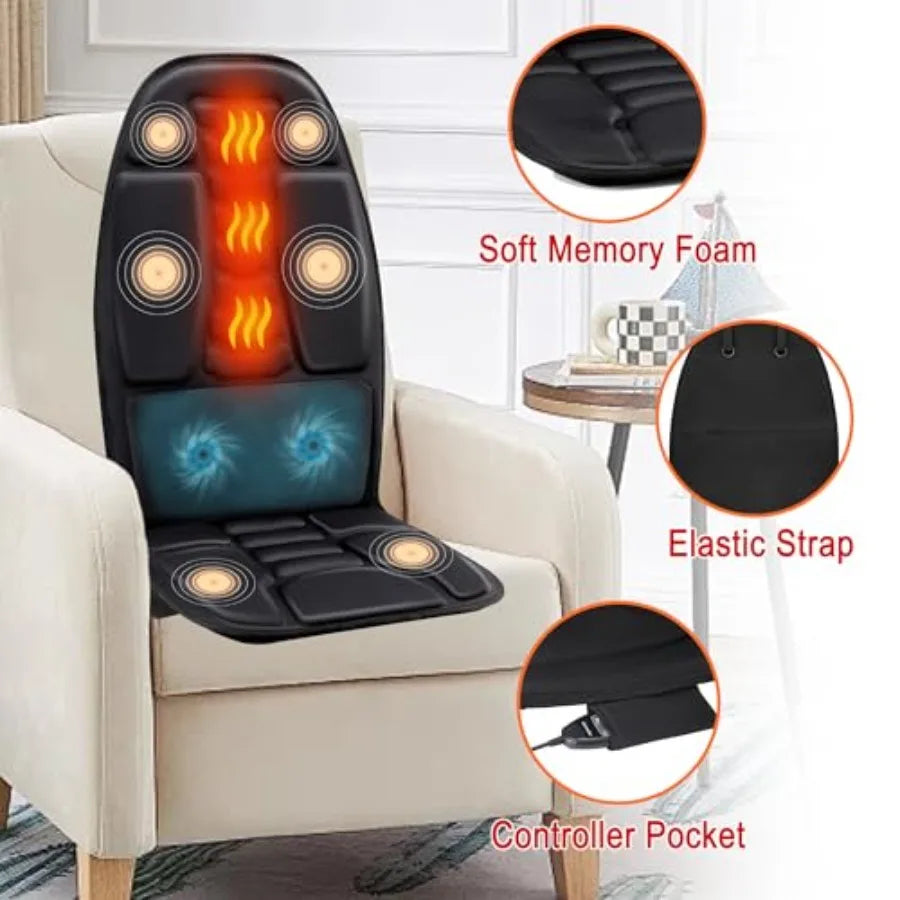 Massage Seat Cushion with Heat | Deep Tissue Vibration, Full Body, Back Massager for Chair