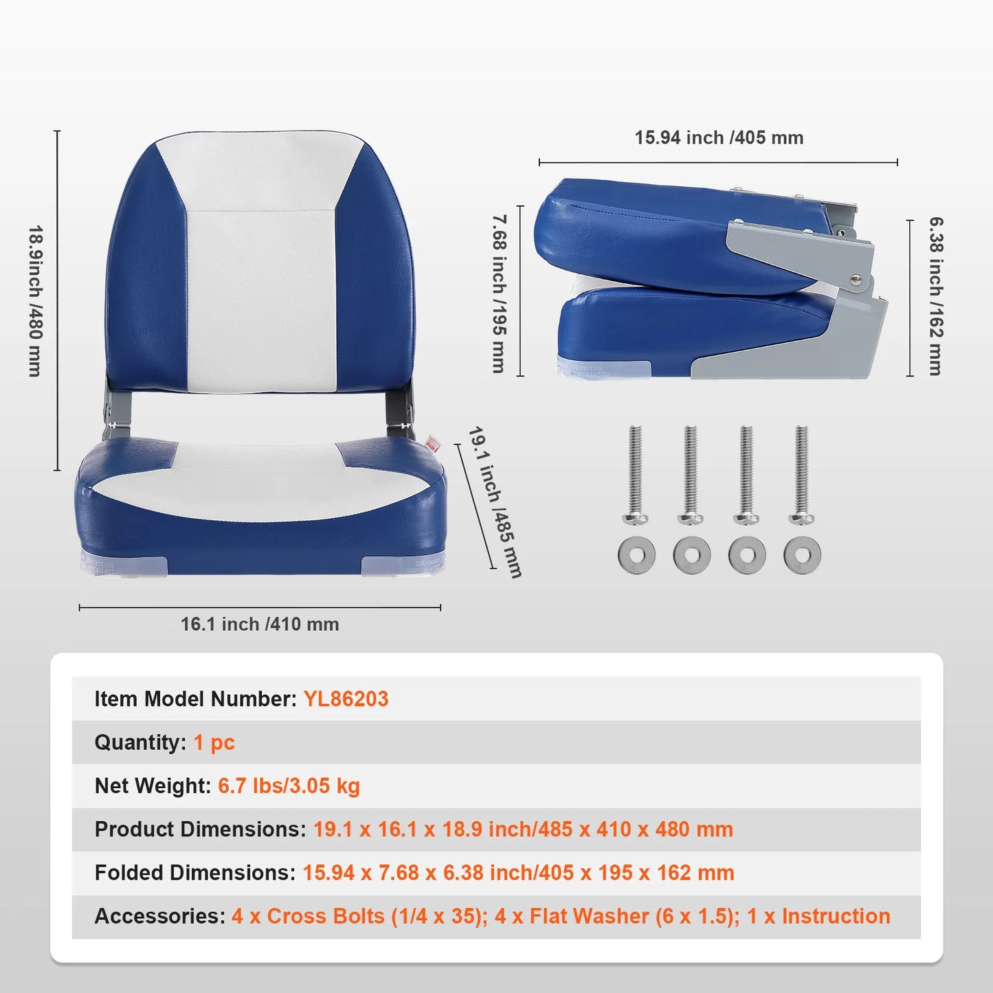 Low Back Folding Boat Seat | 18.9", Ergonomic PVC Cushion, Rust-Proof Hinge | StriveRiseFit