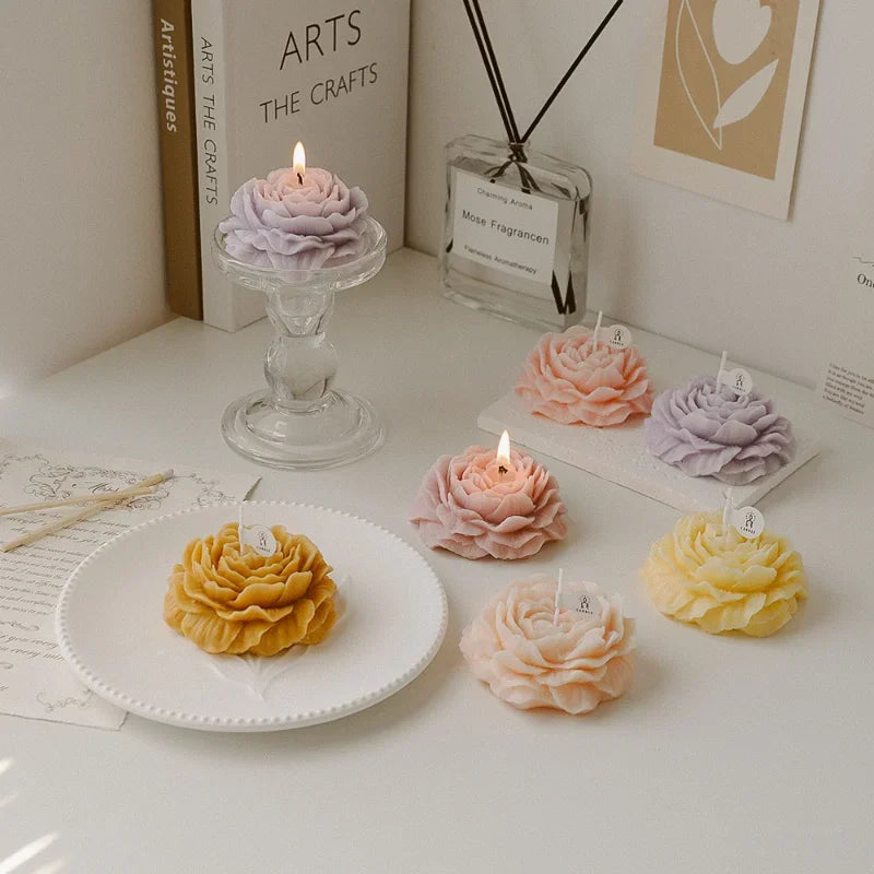 3D Peony Flower Shaped Scented Soy Wax Candle Gift 7 Scents | StriveRiseFit