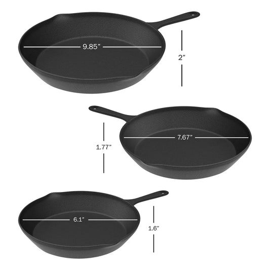 Cast Iron Skillet Set of 3 - Pre-Seasoned Cookware | StriveRiseFit.com