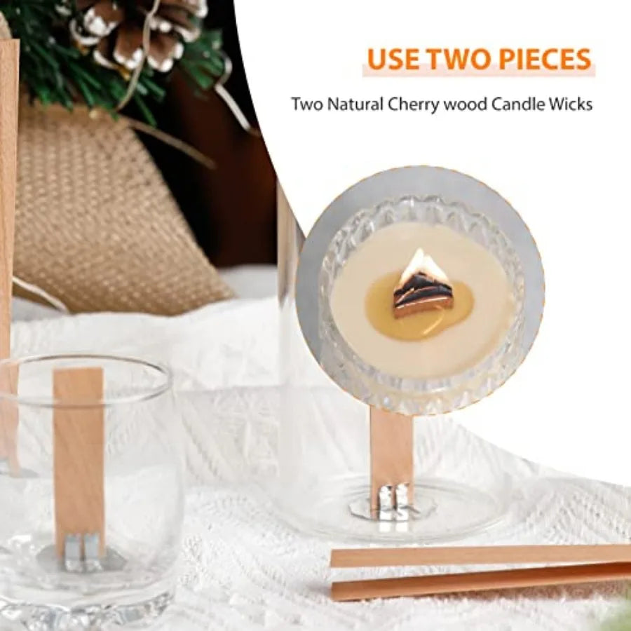100-Piece Cherry Wood Candle Wicks Set with Stands & Glue Dots | StriveRiseFit