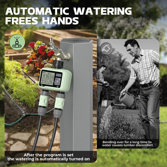 2-Outlet Garden Water Timer | LCD Display | Brass Connectors | StriveRiseFit