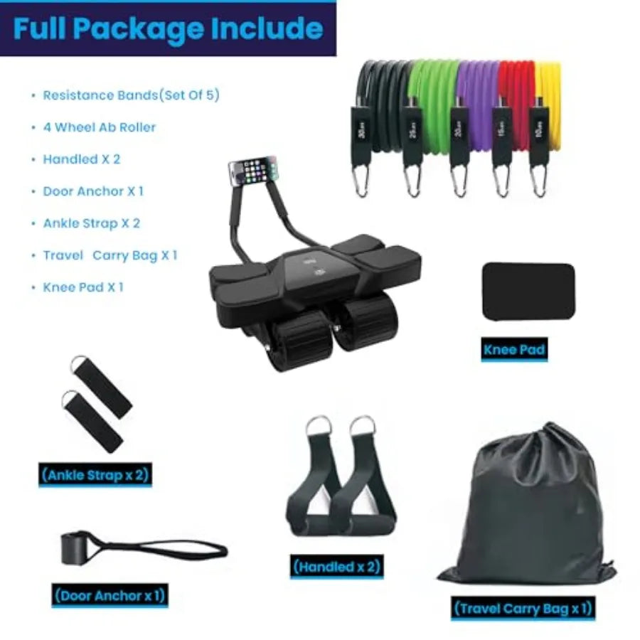 13-in-1 Ab Roller Home Gym Kit with 4-Wheel Roller, Resistance Bands & Ankle Straps | StriveRiseFit