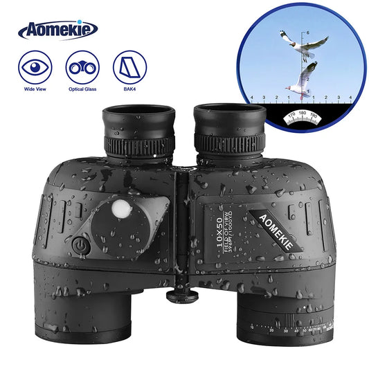 10x50 Marine Binoculars | BAK4 Prism, FMC Lens, Illuminated Compass & Rangefinder, IPX6 Waterproof