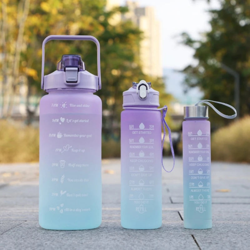 3-Piece Gradient Water Bottle Set (2000ml, 900ml, 500ml) - Leak-Proof Sports Bottles