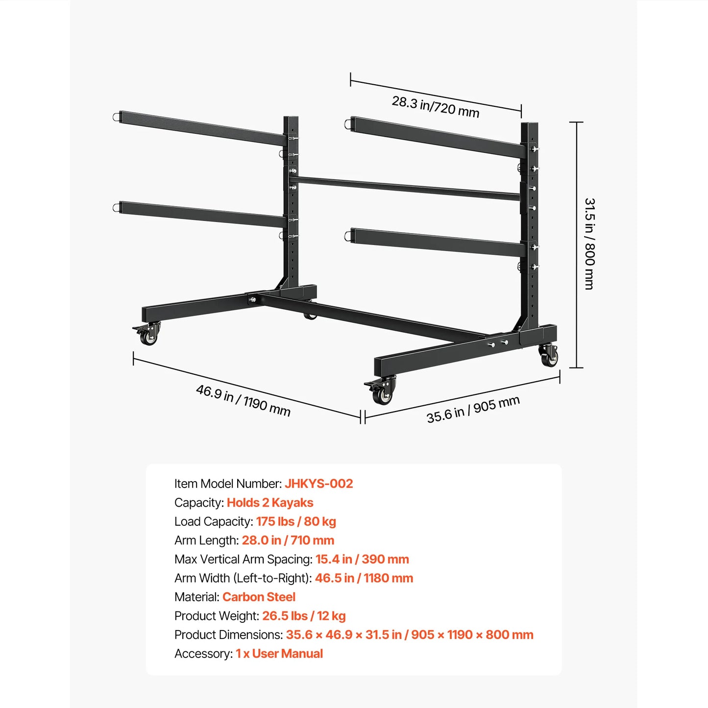 Freestanding Kayak Storage Rack with Lockable Wheels | 2, 3, 4 & 6 Kayaks | StriveRiseFit
