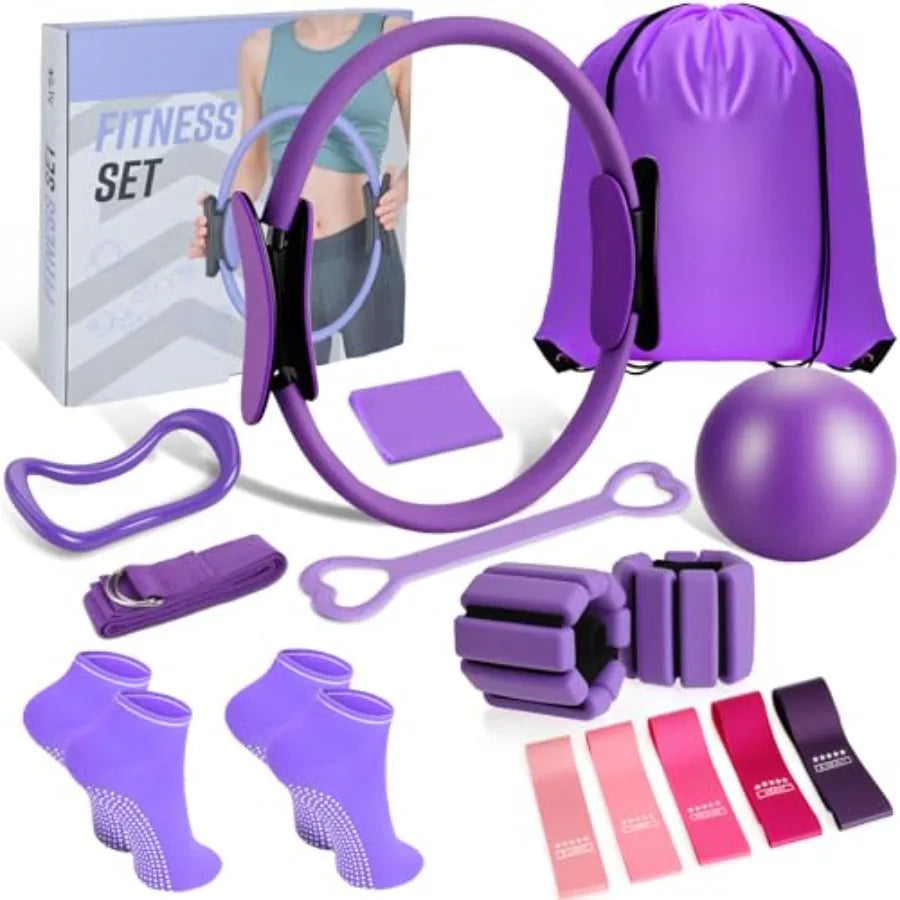 16-Piece Pilates Ring & Ball Set, 12" Magic Circle, 5 Resistance Bands & Ankle Weights | StriveRiseFit