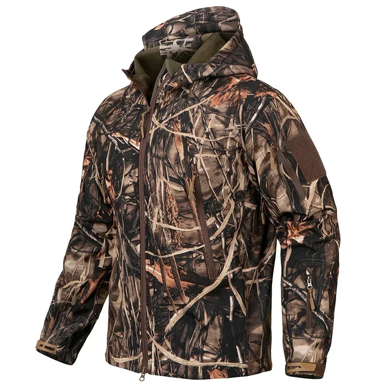 Men or Women's Silent Camouflage Hunting Jacket ~ Soft Shell ~ Outdoor Hiking, Fishing, Hunting ~ Hooded Coat Waterproof Fleece Tactical Jackets