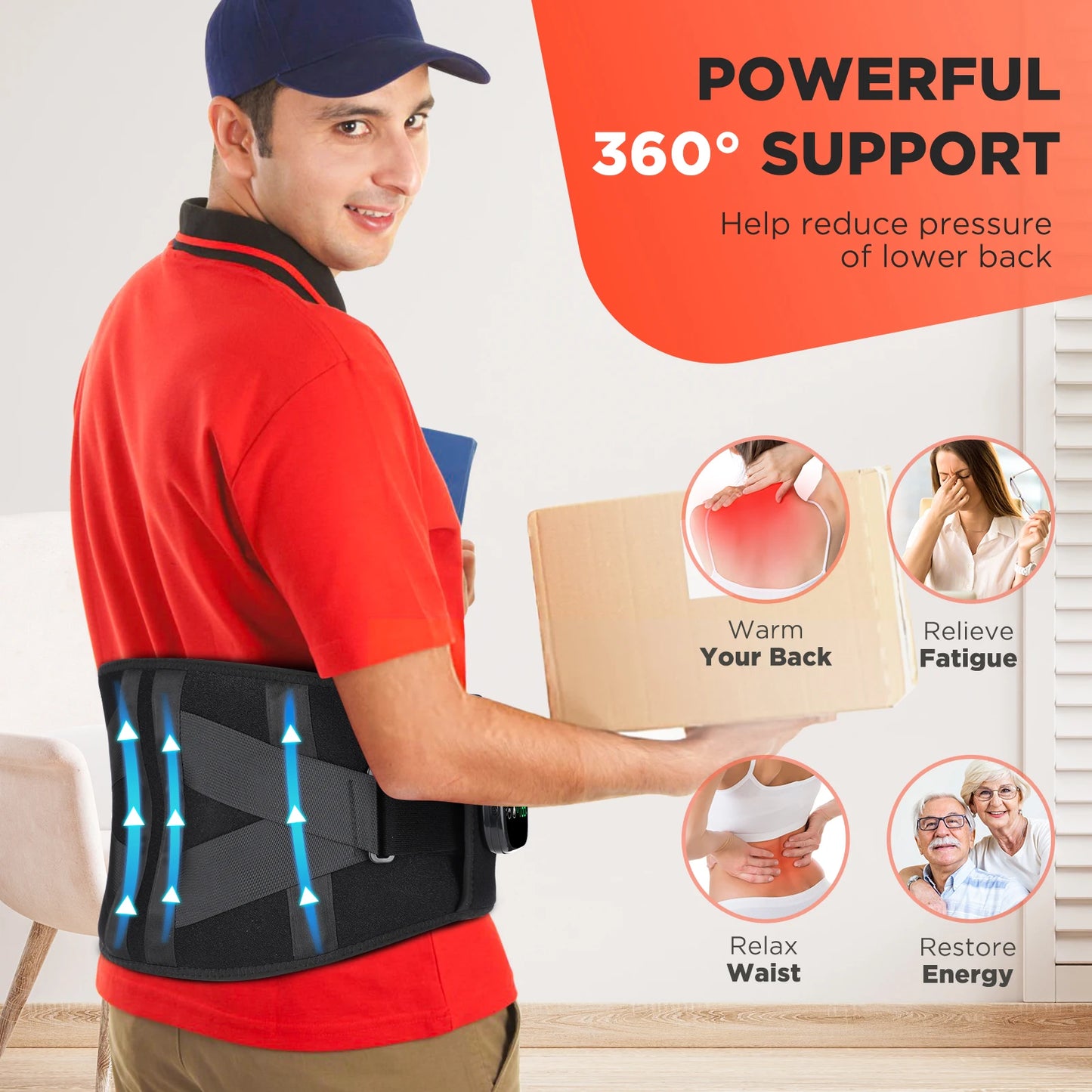 PASTSKY Electric Heating Waist Massager Belt, Vibration & Hot Compress, 5000mAh | StriveRiseFit