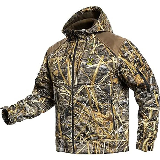 SEO Title: Quiet Hunting Jacket - Softshell Fleece-Lined Camouflage Hoodie Coat for Men | StriveRiseFit