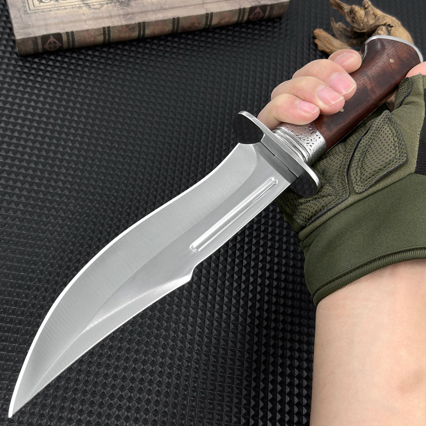 Gdekls Stainless Steel Hunting Knife with Wood Handle & Fabric Sheath