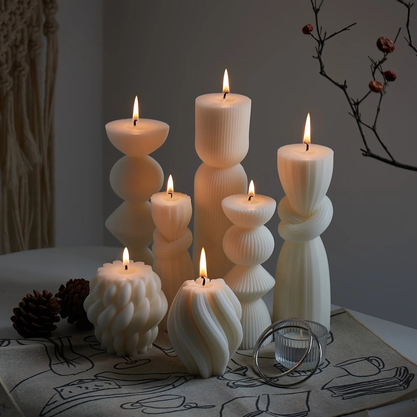 Handmade Glitter Soy Wax Ribbed Pillar Candles Set | StriveRiseFit