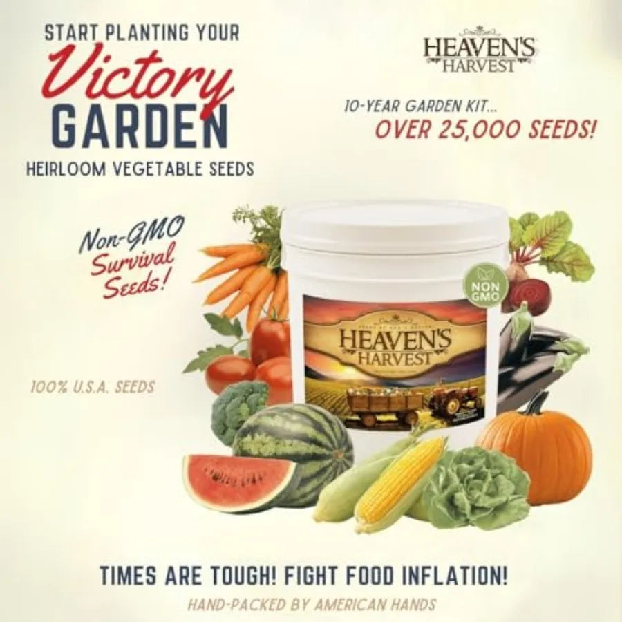 Heaven's Harvest Heirloom Seed Bank | 25,000+ Seeds | 10-Year Survival Garden Kit | StriveRiseFit