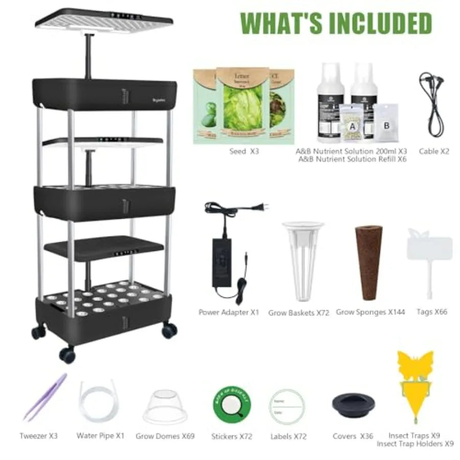 66-Pod Indoor Hydroponic Growing System | 3-Tier | Dual 53W Full-Spectrum LED | StriveRiseFit