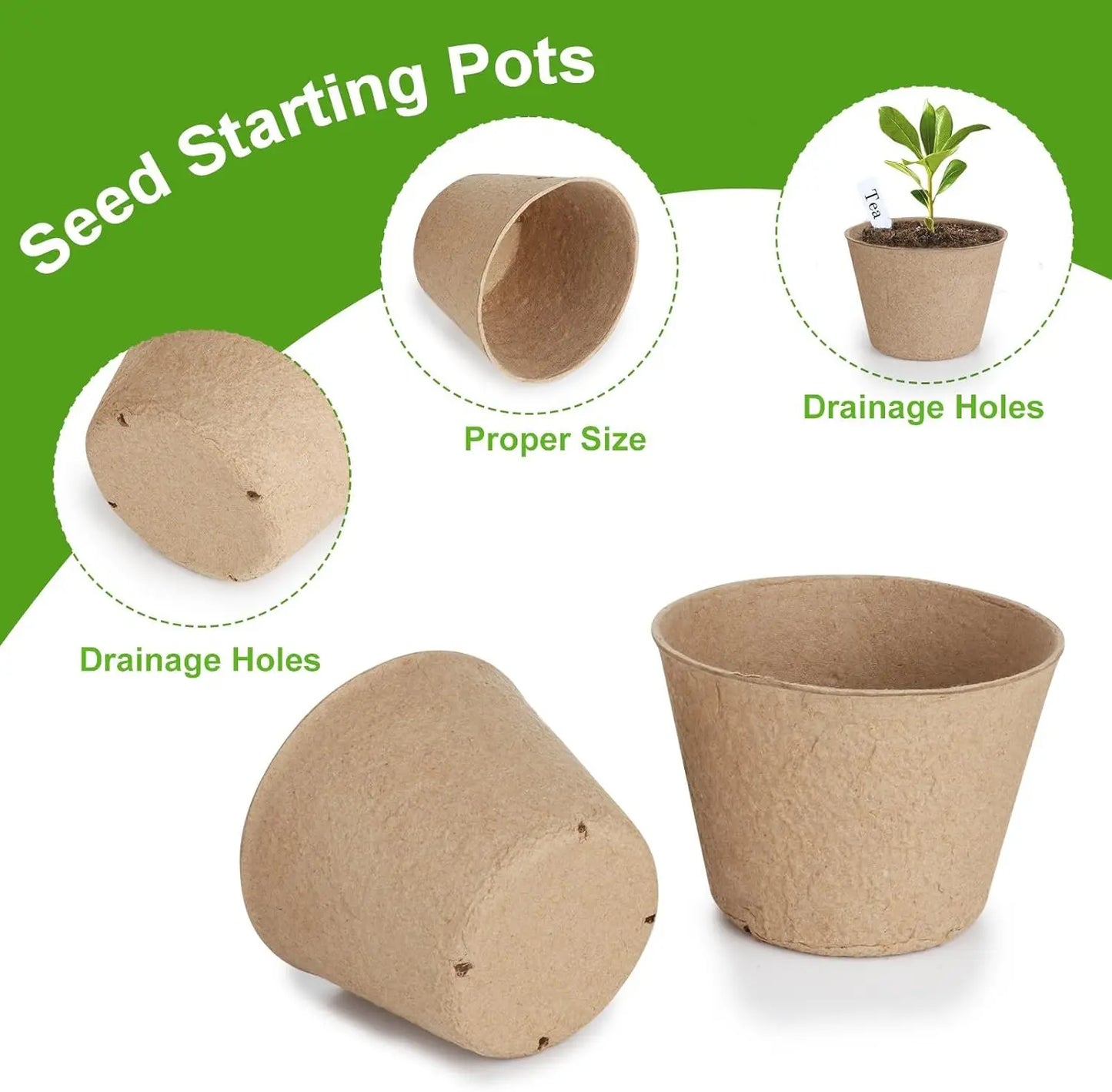 Organic Peat Pots | 132-Pack | 4-Inch | Drainage Holes + Labels | StriveRiseFit