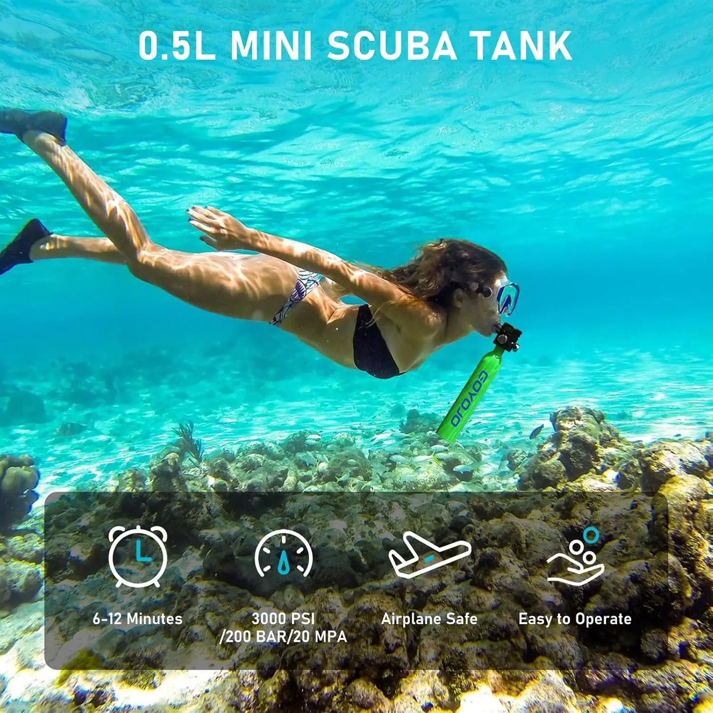 GOYOJO Mini Scuba Tank 0.5L | Portable Diving Tank, Emergency Pony Bottle, Freediving & Snorkeling