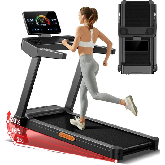 Fitness Treadmill with 3-Level Incline, Treadmills for Home,  Auto Folding with Pulse Sensors, 300 LBS Capacity, 3.0HP Quiet