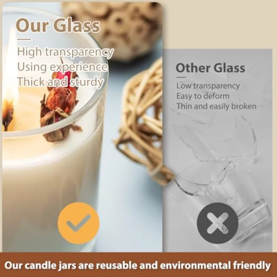 10 oz Thick Glass Candle Jars with Wood Lids, 15-Pack | StriveRiseFit