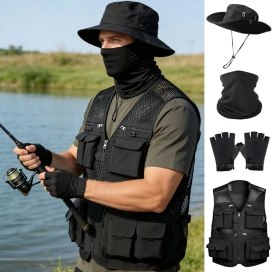 Men's Fishing Vest Multi-Pocket Lightweight Cargo Vest for Hiking Safari Travel | StriveRiseFit
