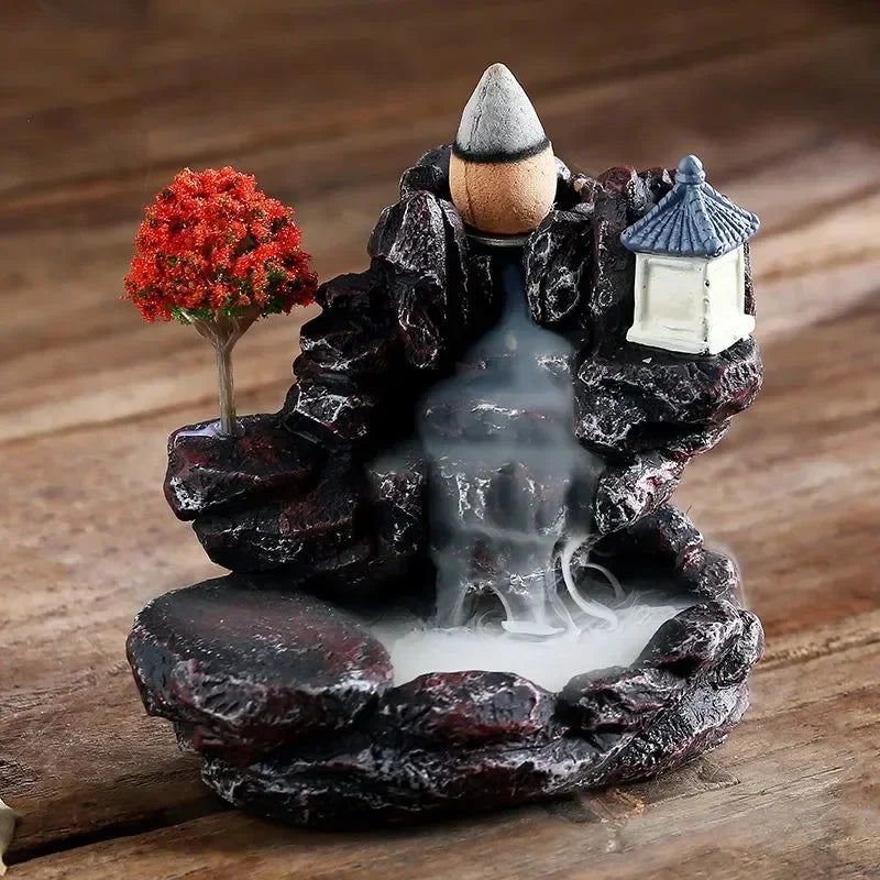Zen Mountain Waterfall Backflow Incense Burner Resin 4 Styles | StriveRiseFit