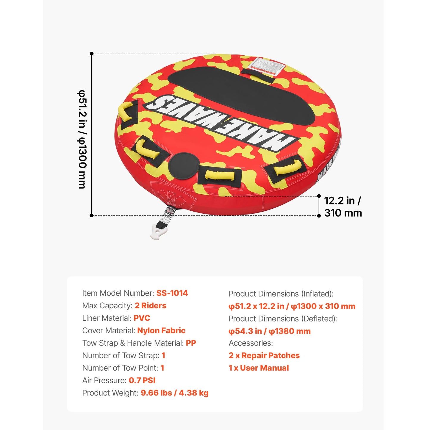 Towable Tubes for Boating 2-4 Person | Inflatable Water Tube with Anti-Slip Pad | StriveRiseFit