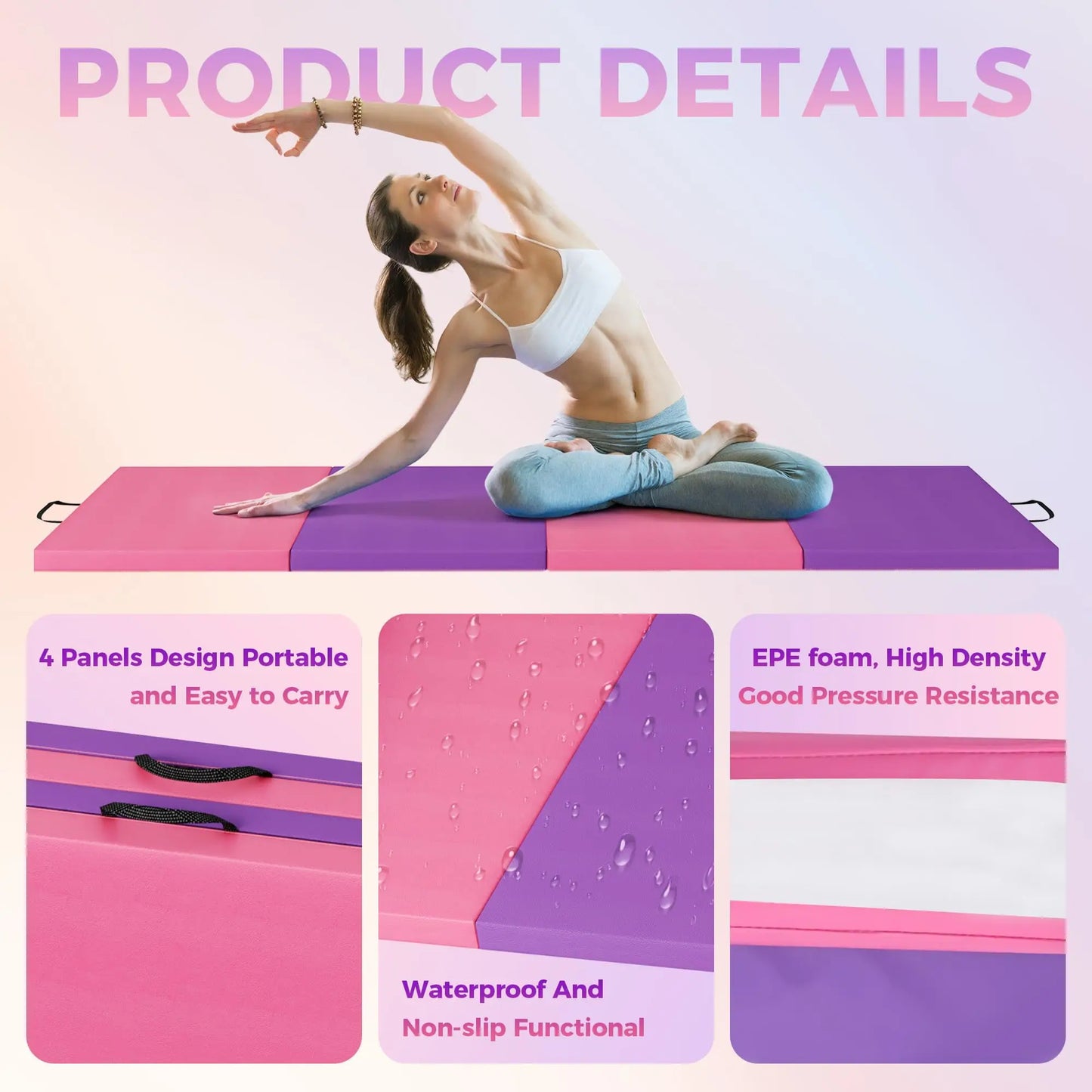 Foldable Gymnastics Mat, 2" Thick EPE Foam Tumbling Mat for Yoga, Pilates & Aerobics, 4 & 5-Fold | StriveRiseFit