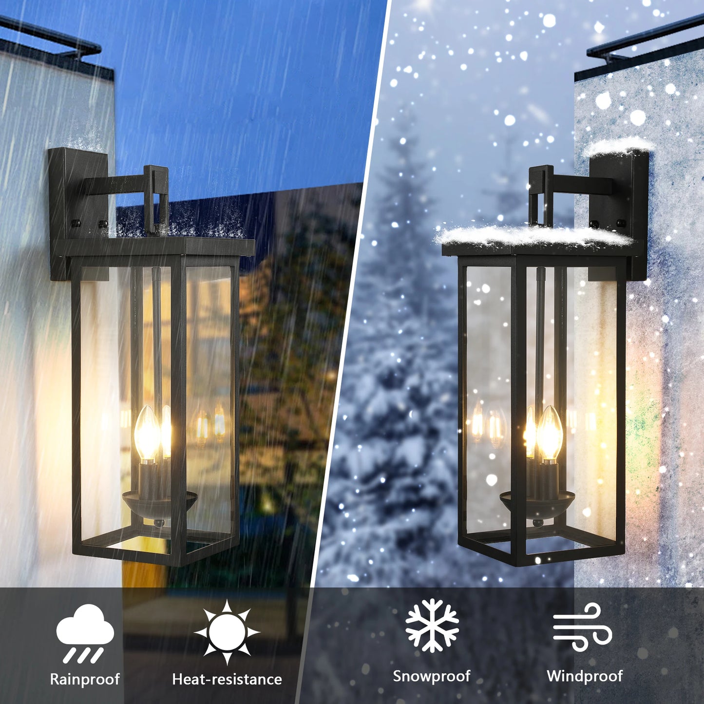 22" Outdoor Wall Lantern | Dusk to Dawn | Matte Black | IP65 | 2-Light | StriveRiseFit