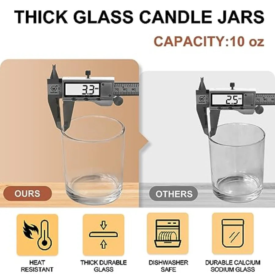 10 oz Thick Glass Candle Jars with Wood Lids, 15-Pack | StriveRiseFit