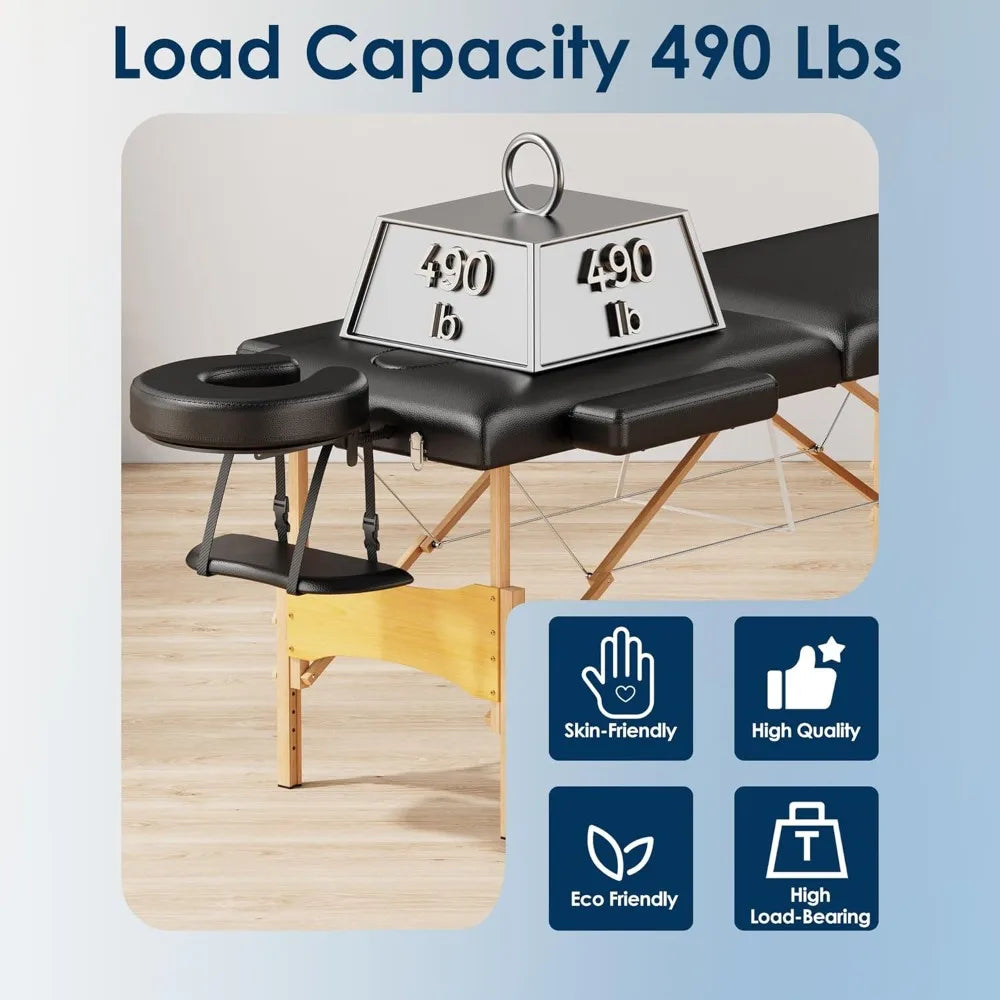 Portable Massage Table 24" Wide - Adjustable Height Wooden Spa Bed | StriveRiseFit