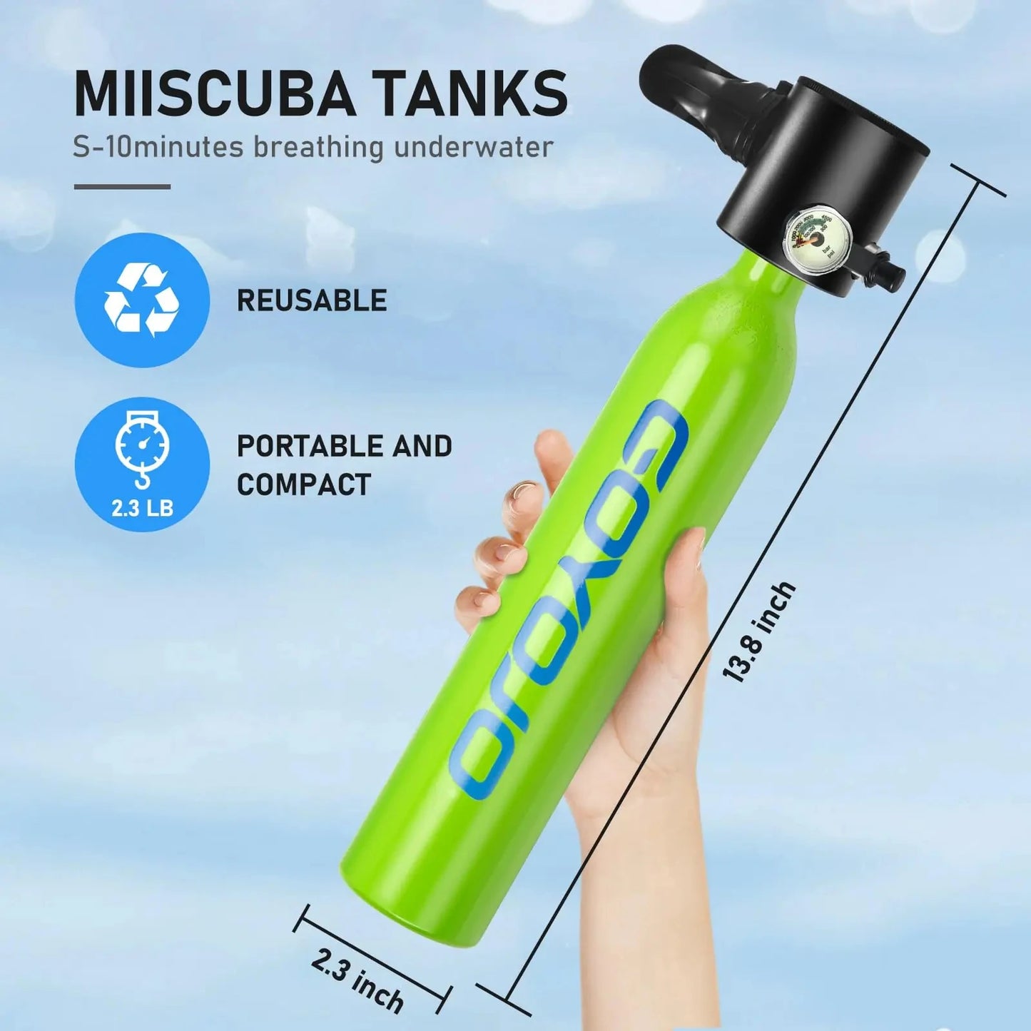 GOYOJO Mini Scuba Tank 0.5L | Portable Diving Tank, Emergency Pony Bottle, Freediving & Snorkeling
