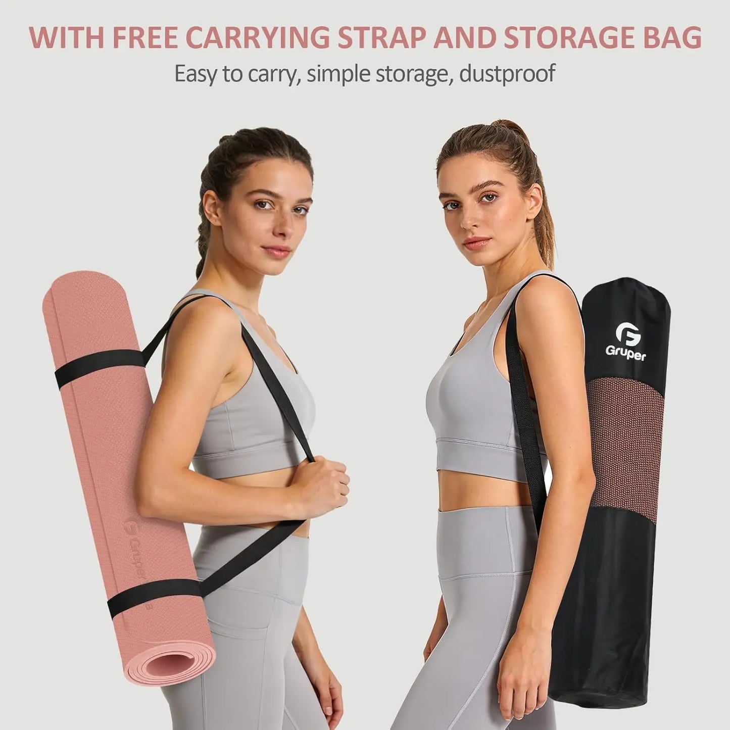 Non-Slip TPE Yoga Mat 72x24", Eco-Friendly, 6mm or 8mm Thick, with Carrying Strap & Bag | StriveRiseFit