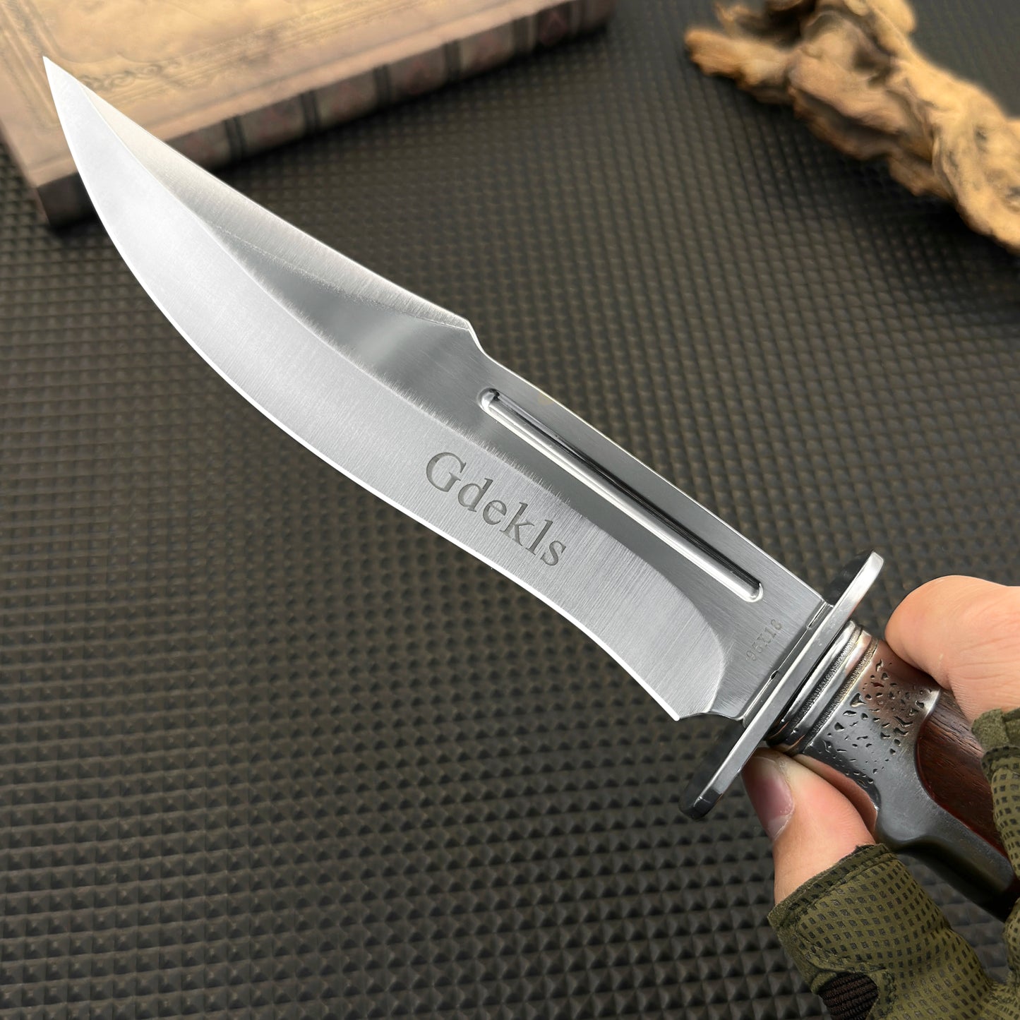 Gdekls Stainless Steel Hunting Knife with Wood Handle & Fabric Sheath