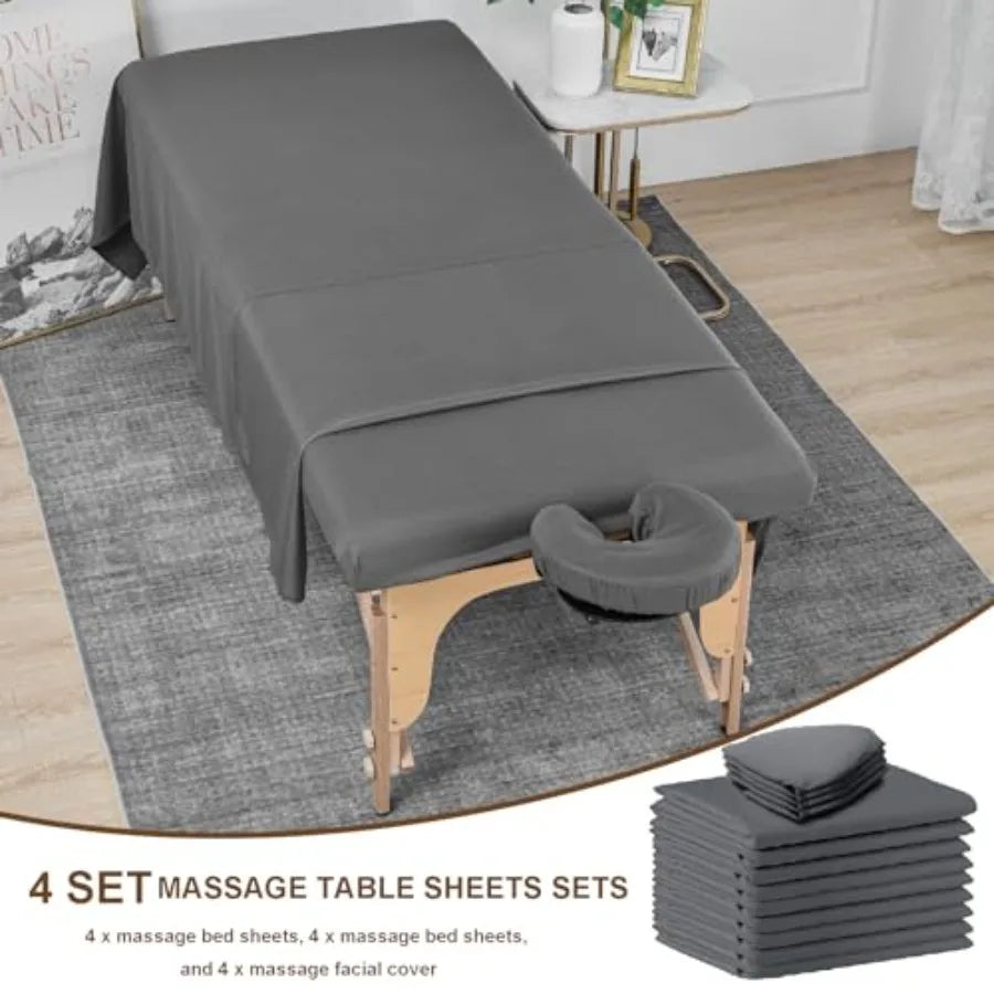Massage Table Sheets Set | 4 Sets / 12 Pcs, Reusable Soft Microfiber, Bulk Pack, Dark Grey