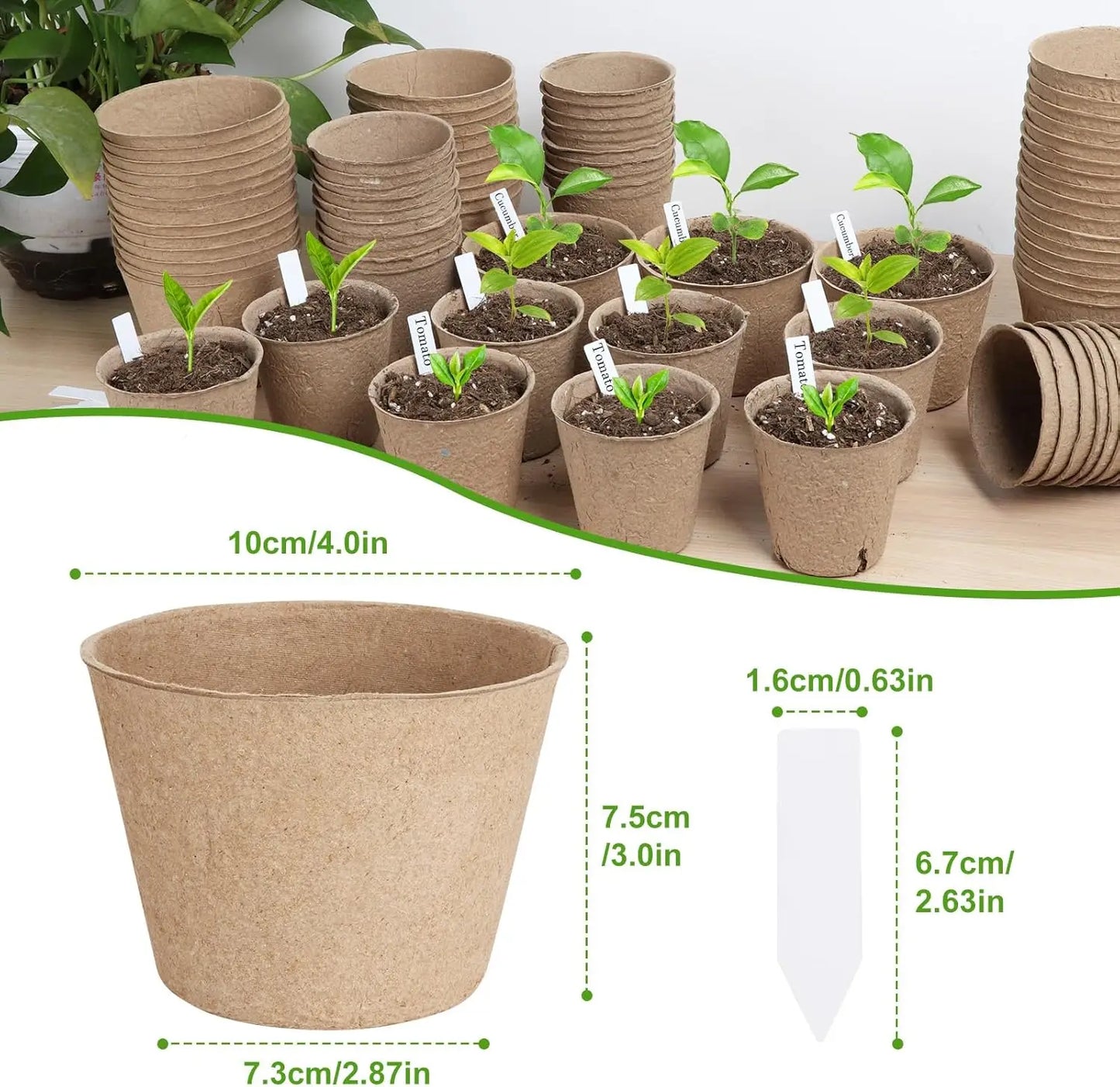 Organic Peat Pots | 132-Pack | 4-Inch | Drainage Holes + Labels | StriveRiseFit