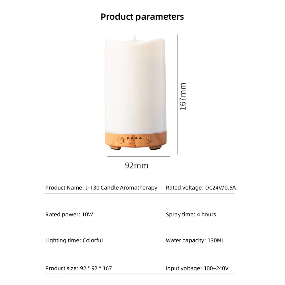 Candle Design Humidifier, Aroma Therapy, Timer, 7-Color LED, 3 Essential Oils for Relaxation