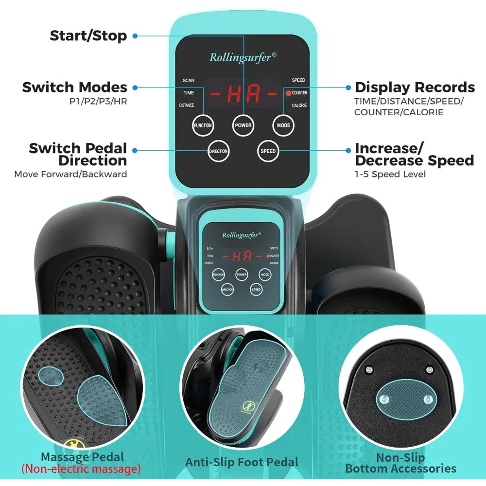 Under table elliptical machine, electric leg exerciser, portable with remote control and non-slip pedals for teens and adults