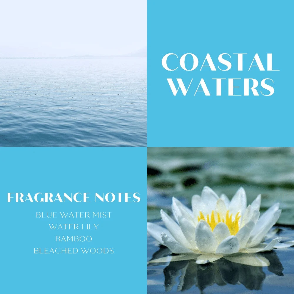 Coastal Waters Scented Candle 14.5 oz Paraffin Blend Wax 3 Wick Container Candle Long Lasting 40 Hour Burn Time Relaxing Home