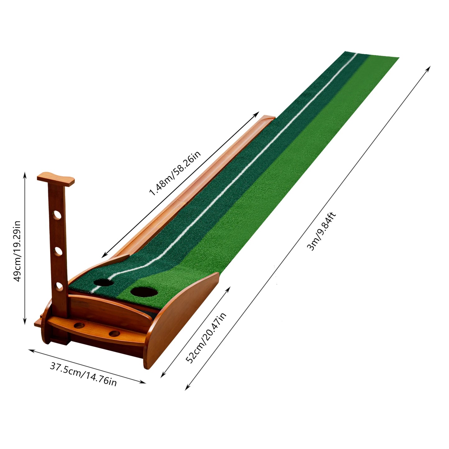Indoor Golf Putting Green Mat with Auto Ball Return, Dual-Hole, 118" Long | StriveRiseFit