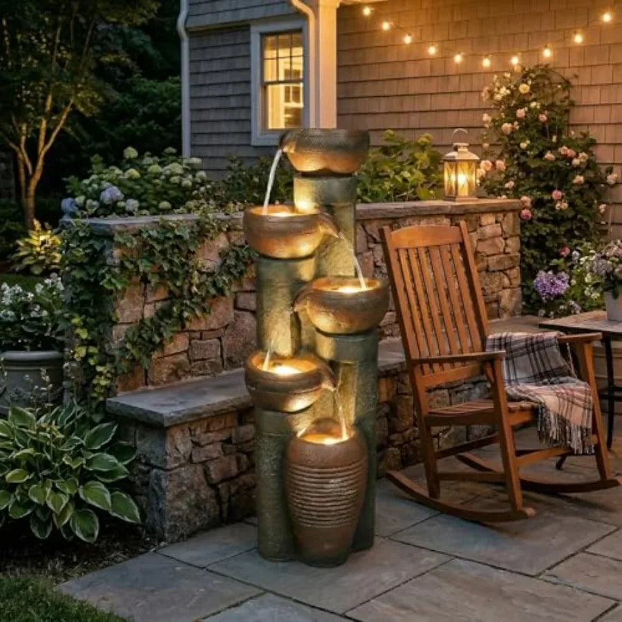 5-Tier Outdoor Water Fountain with LED Lights | StriveRiseFit