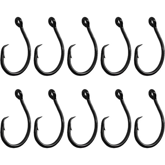10-Pack High Carbon Steel Circle Hooks - Barbed, Fresh & Saltwater Fishing