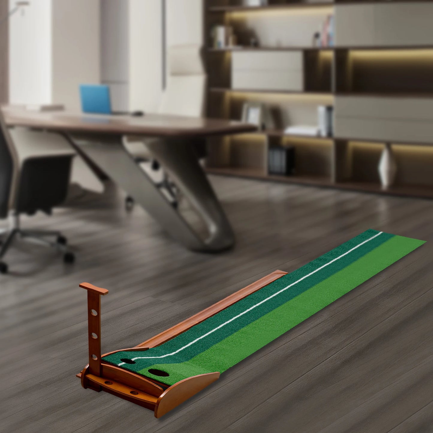 Indoor Golf Putting Green Mat with Auto Ball Return, Dual-Hole, 118" Long | StriveRiseFit